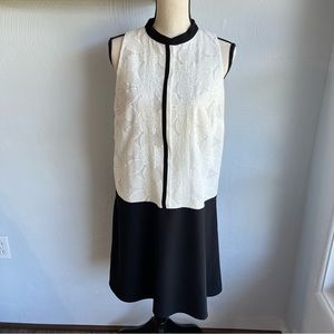 Ann Taylor Loft Black White Color Block Shift Dress M